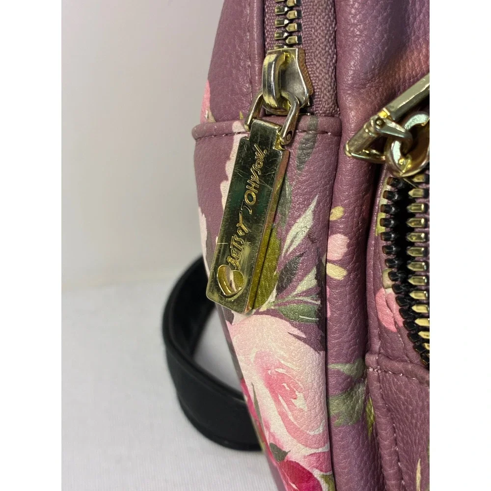 Betsey Johnson Mini Backpack Purple Floral Puppy Dog Bag Kitsch Kawaii Coquette